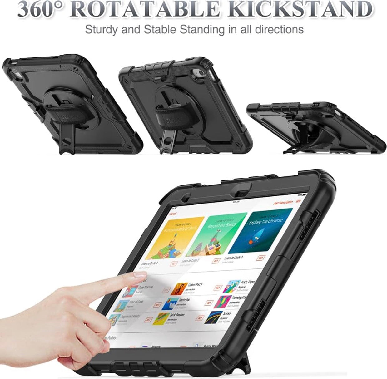 Case for iPad 11th/10th Generation 11''/10.9'' 2025/2022, Full-Body Drop Protection Case with Screen Protector &360° Rotate Hand Strap/Stand