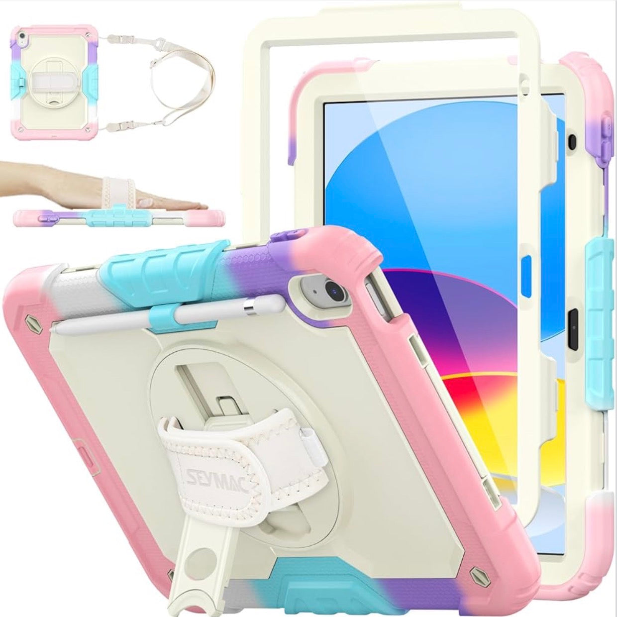 Case for iPad 11th/10th Generation 11''/10.9'' 2025/2022, Full-Body Drop Protection Case with Screen Protector &360° Rotate Hand Strap/Stand