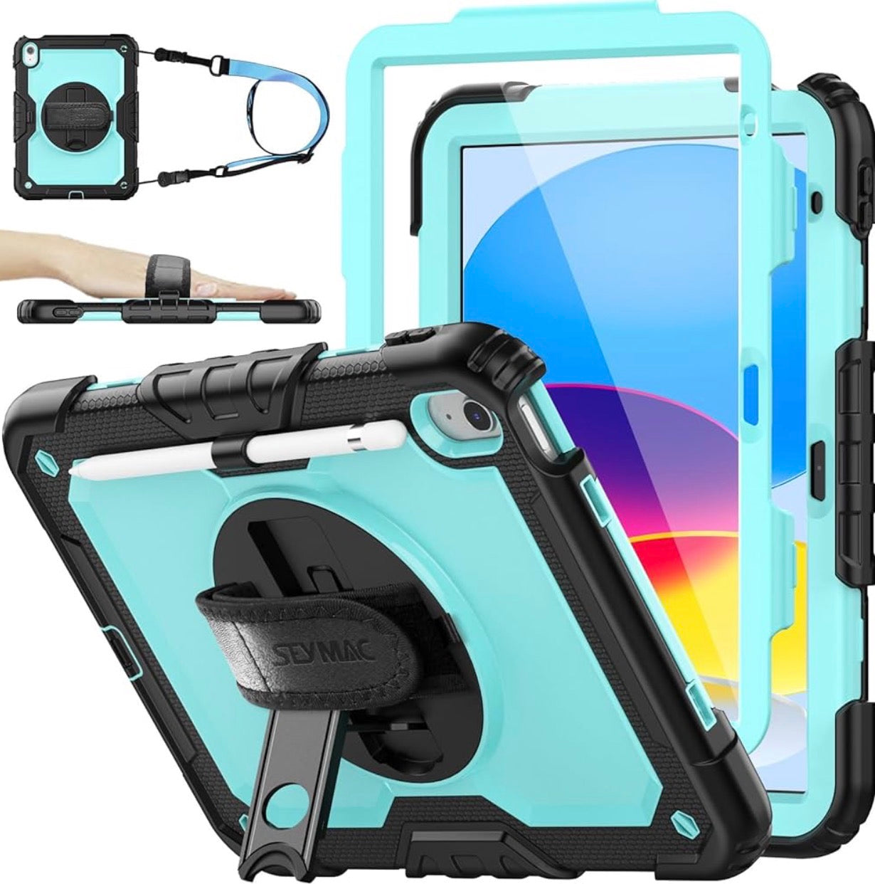 Case for iPad 11th/10th Generation 11''/10.9'' 2025/2022, Full-Body Drop Protection Case with Screen Protector &360° Rotate Hand Strap/Stand
