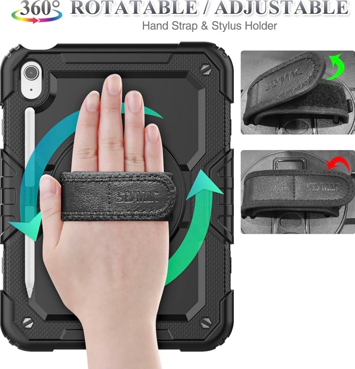 Case for iPad 11th/10th Generation 11''/10.9'' 2025/2022, Full-Body Drop Protection Case with Screen Protector &360° Rotate Hand Strap/Stand