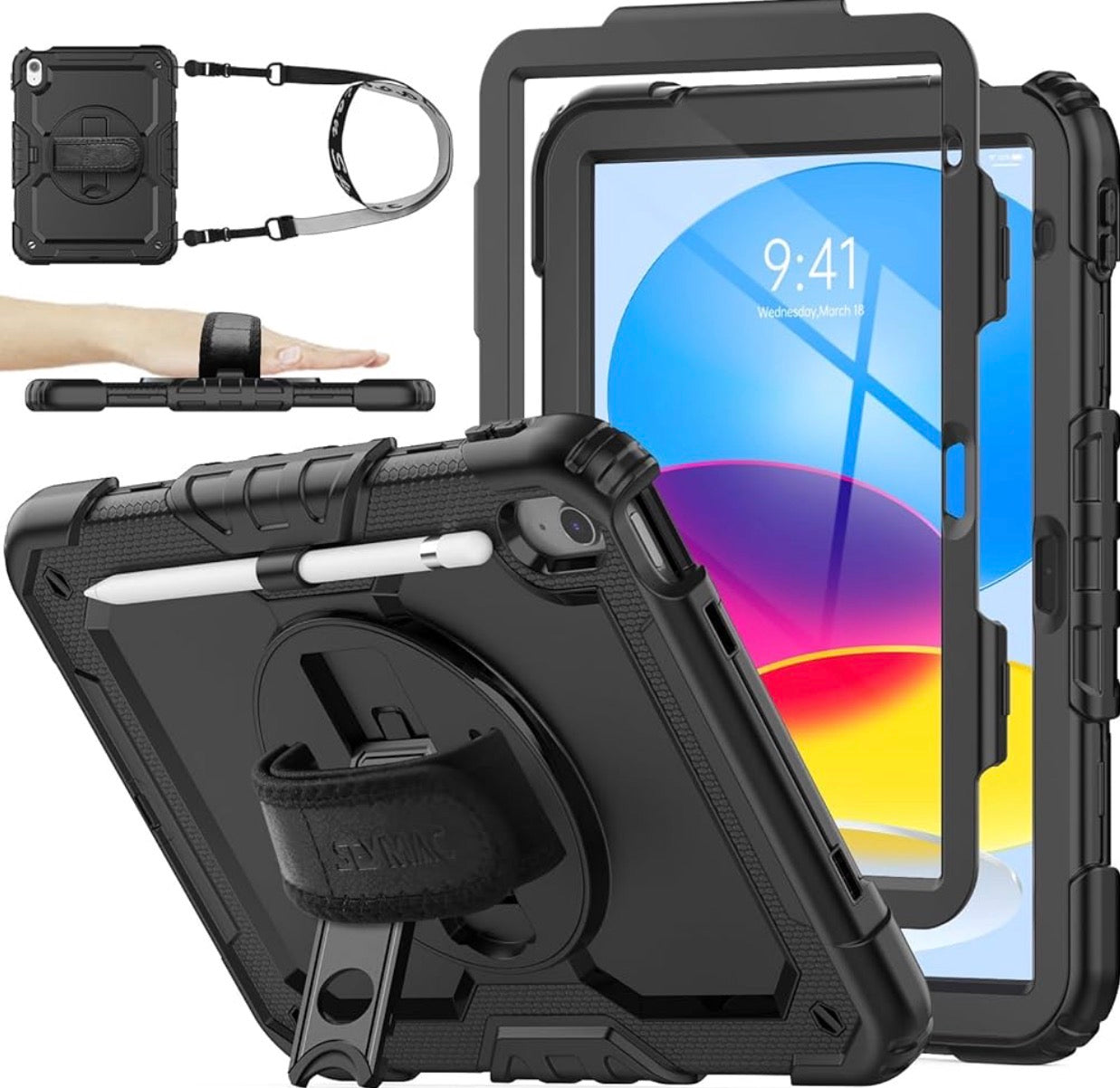 Case for iPad 11th/10th Generation 11''/10.9'' 2025/2022, Full-Body Drop Protection Case with Screen Protector &360° Rotate Hand Strap/Stand